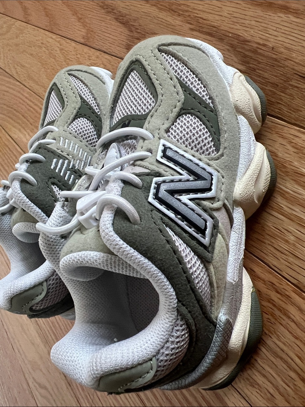 New Balance Kids Olive and White Athletic Sneakers